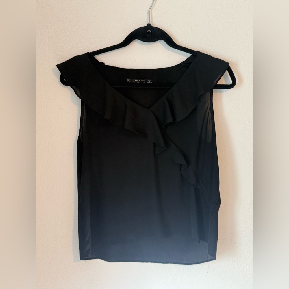 Zara Basic Black Ruffled Blouse - Picture 3 of 4